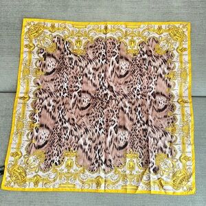 Vintage Versace Yellow and Brown Leopard Print Silk Scarf 34”